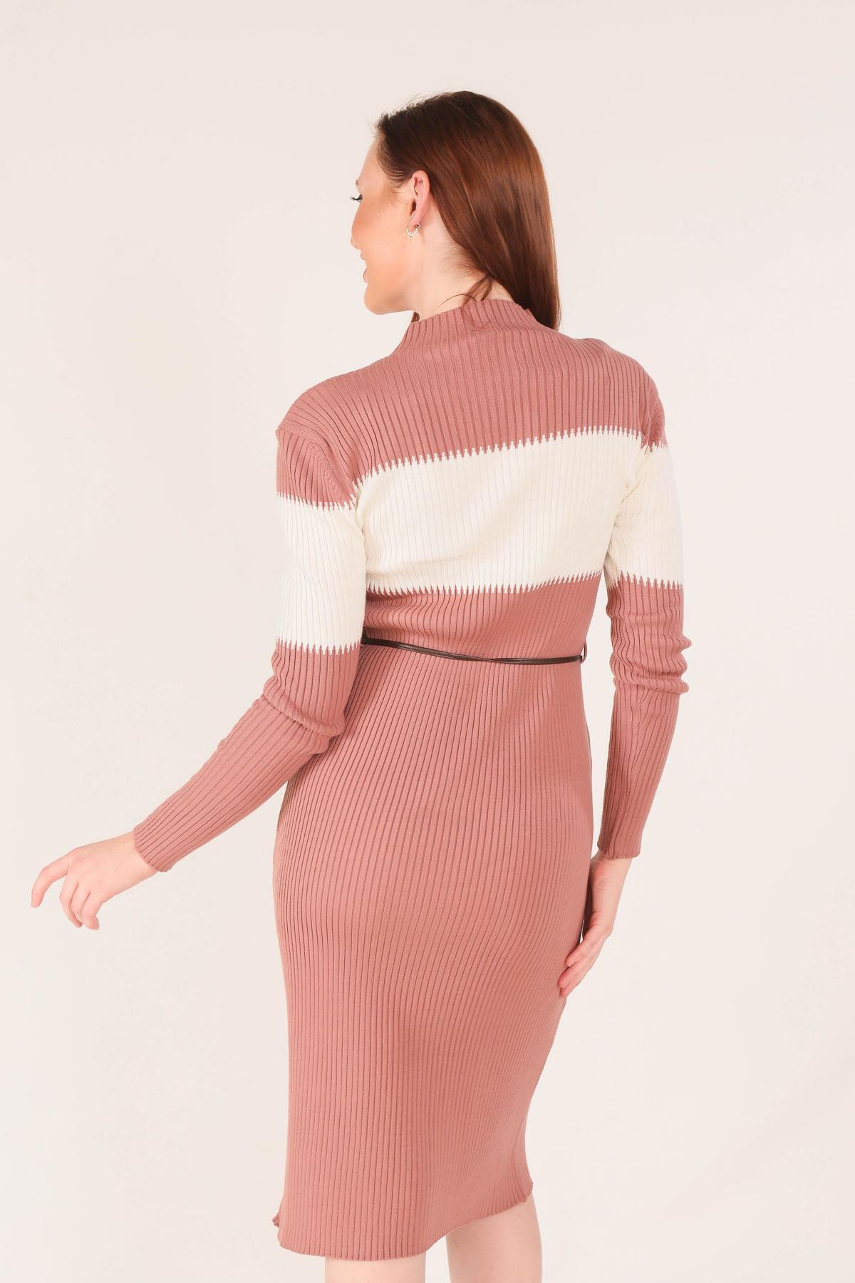 1930 Fitilli Çift Renk Elbise Gül - 5