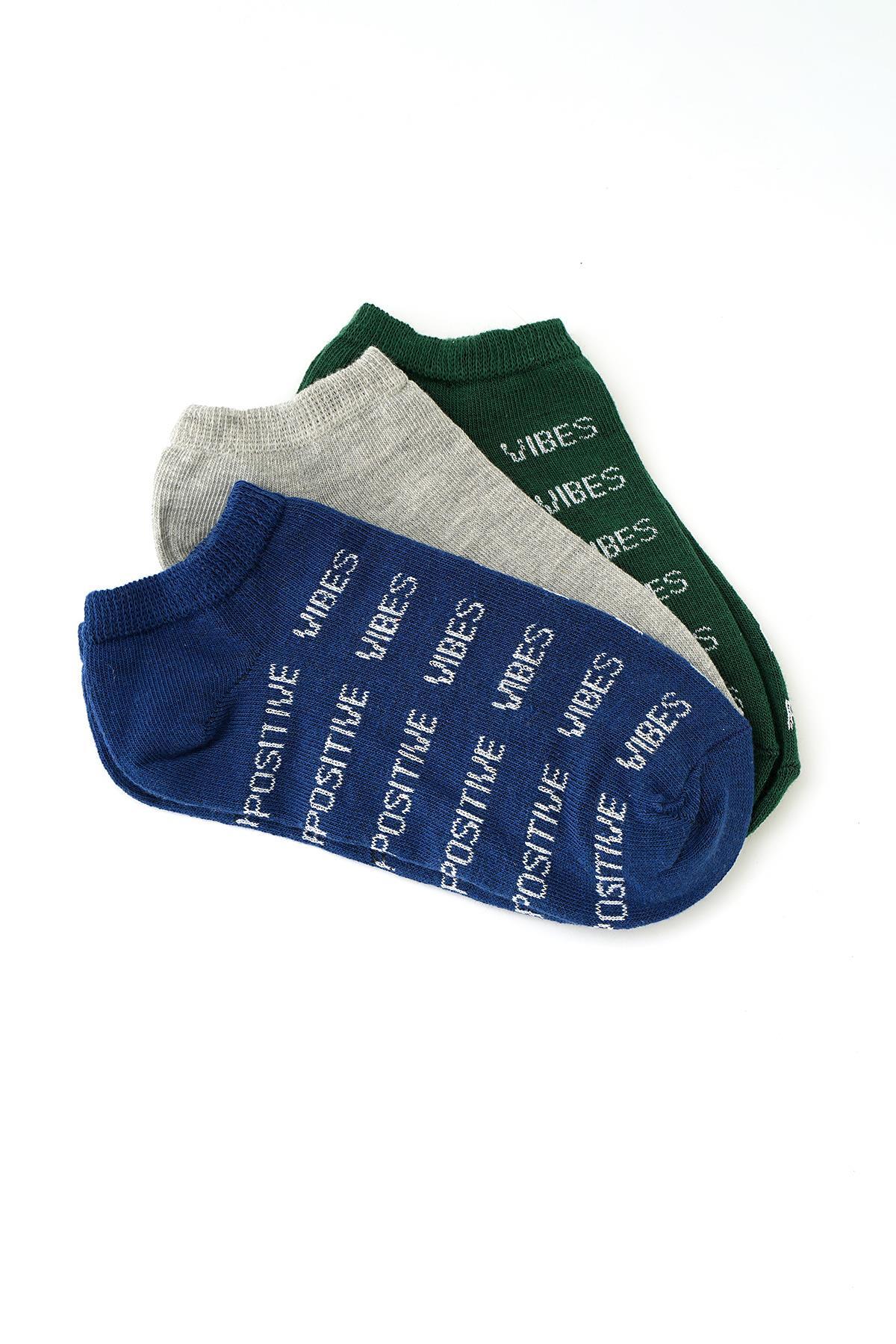 Renkli Yazılı 3'lü Patik Çorap 1934 