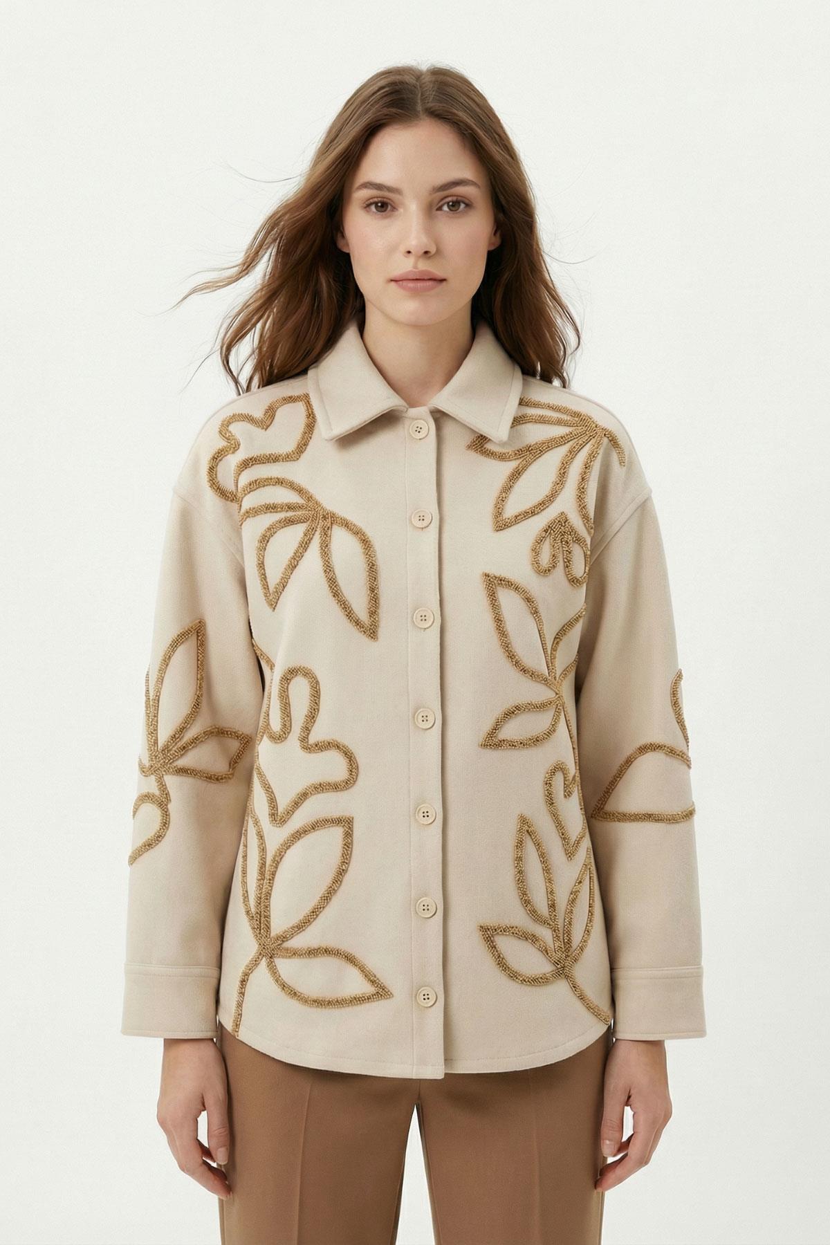 Taş Süzene Nakışlı Yırtmaç Detay Gömlek 1943 - RAYS (1)