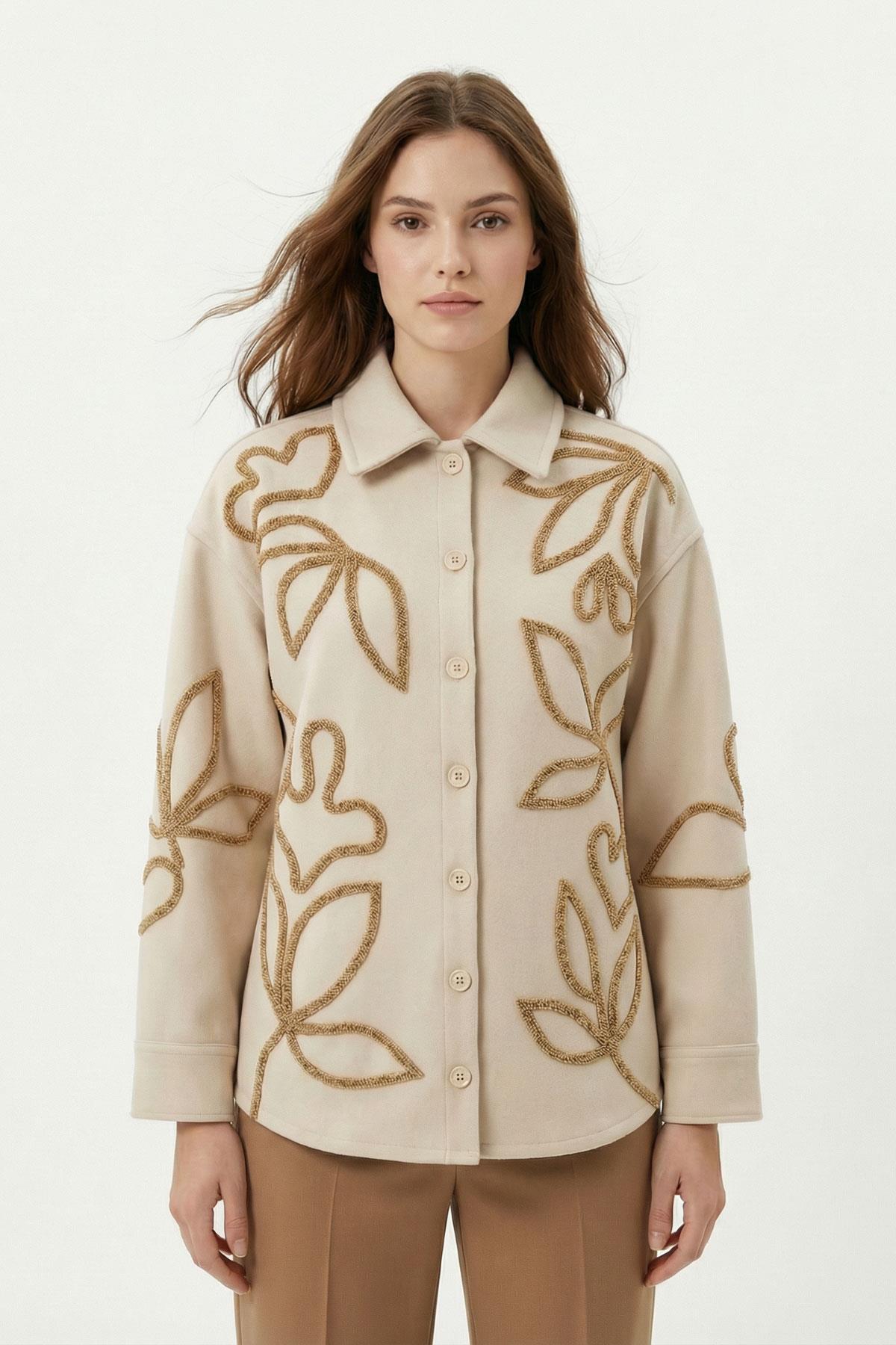 Taş Süzene Nakışlı Yırtmaç Detay Gömlek 1943 - 3