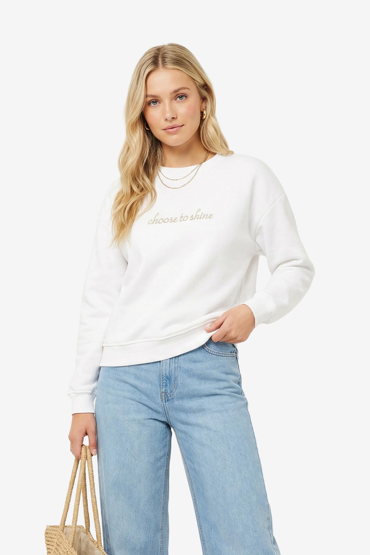 1984 Bisiklet Yaka Sweat Ekru - 1