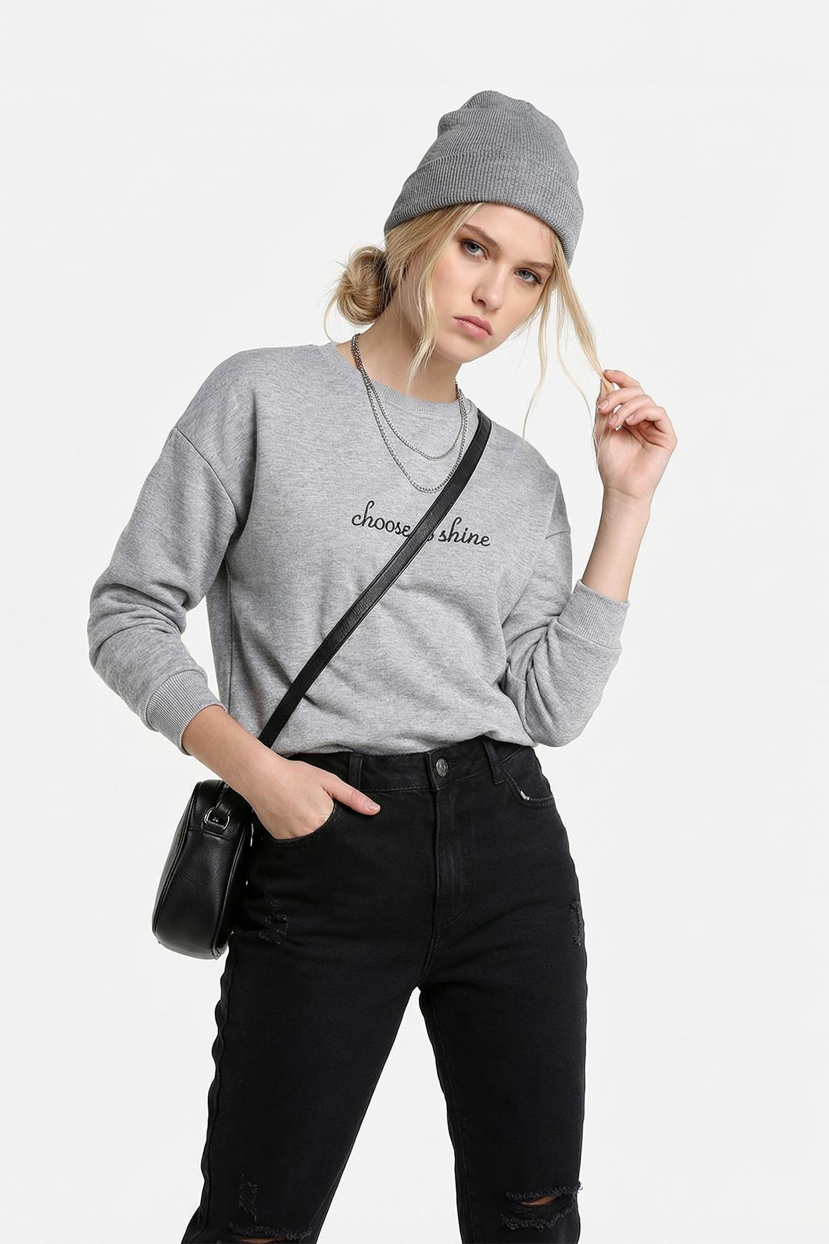 1984 Bisiklet Yaka Sweat Gri - 1