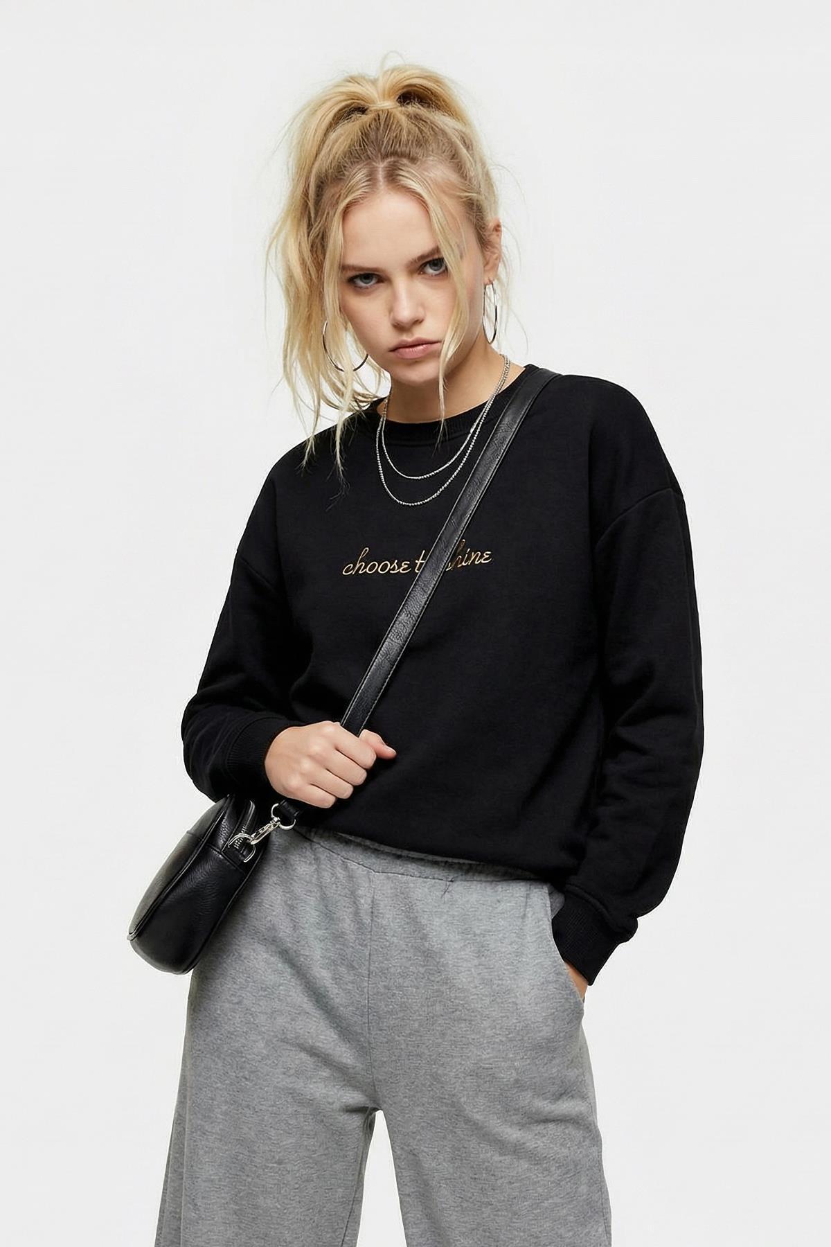 1984 Bisiklet Yaka Sweat Siyah - 1