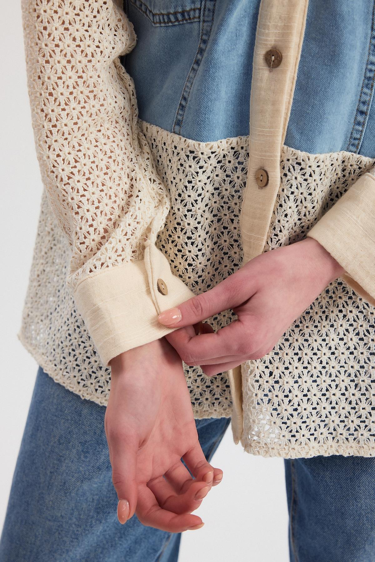 1987 Kot Detay Dantelli Gömlek Bej - 6