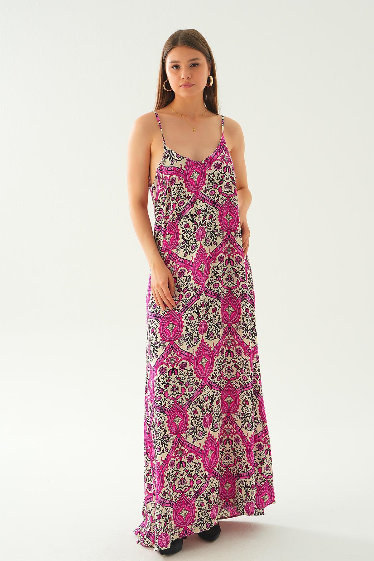 Fuşya Ön Arka V Yaka Elbise 200 - 1