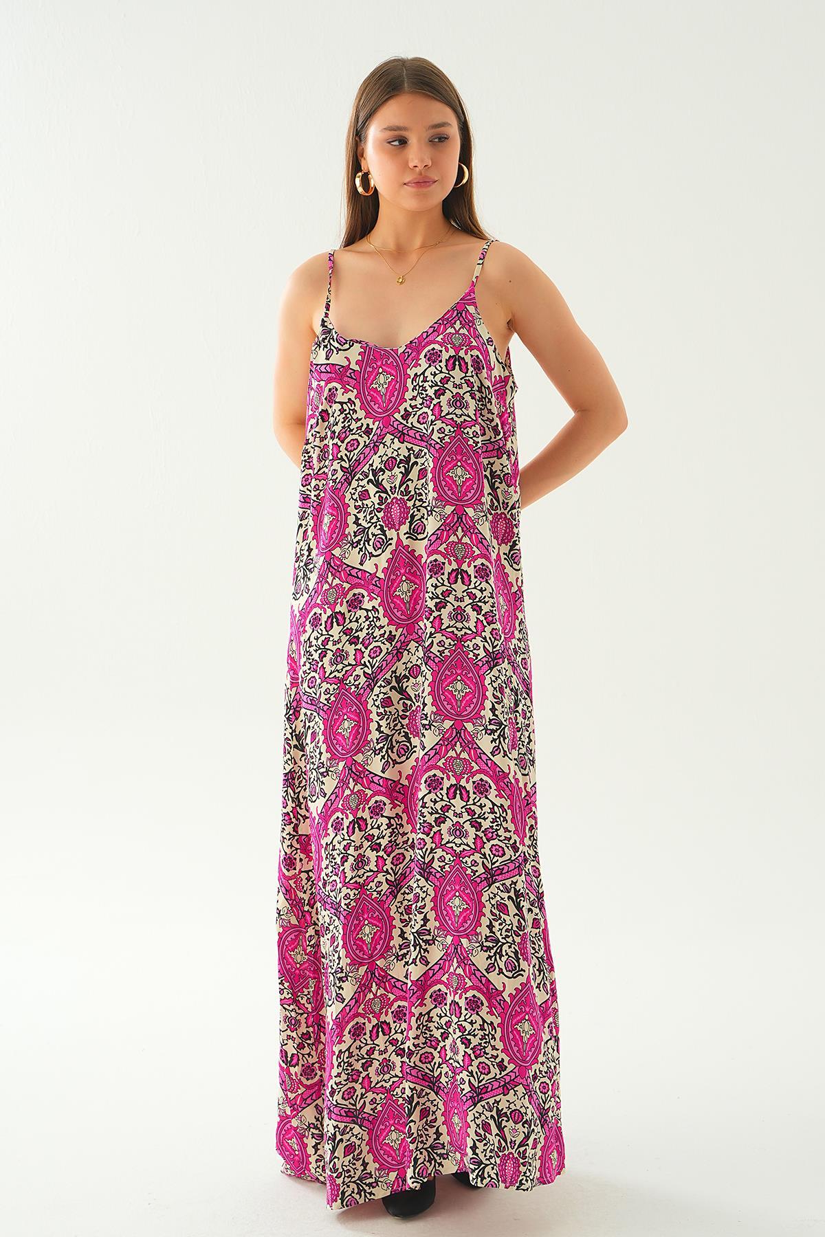 Fuşya Ön Arka V Yaka Elbise 200 - 2