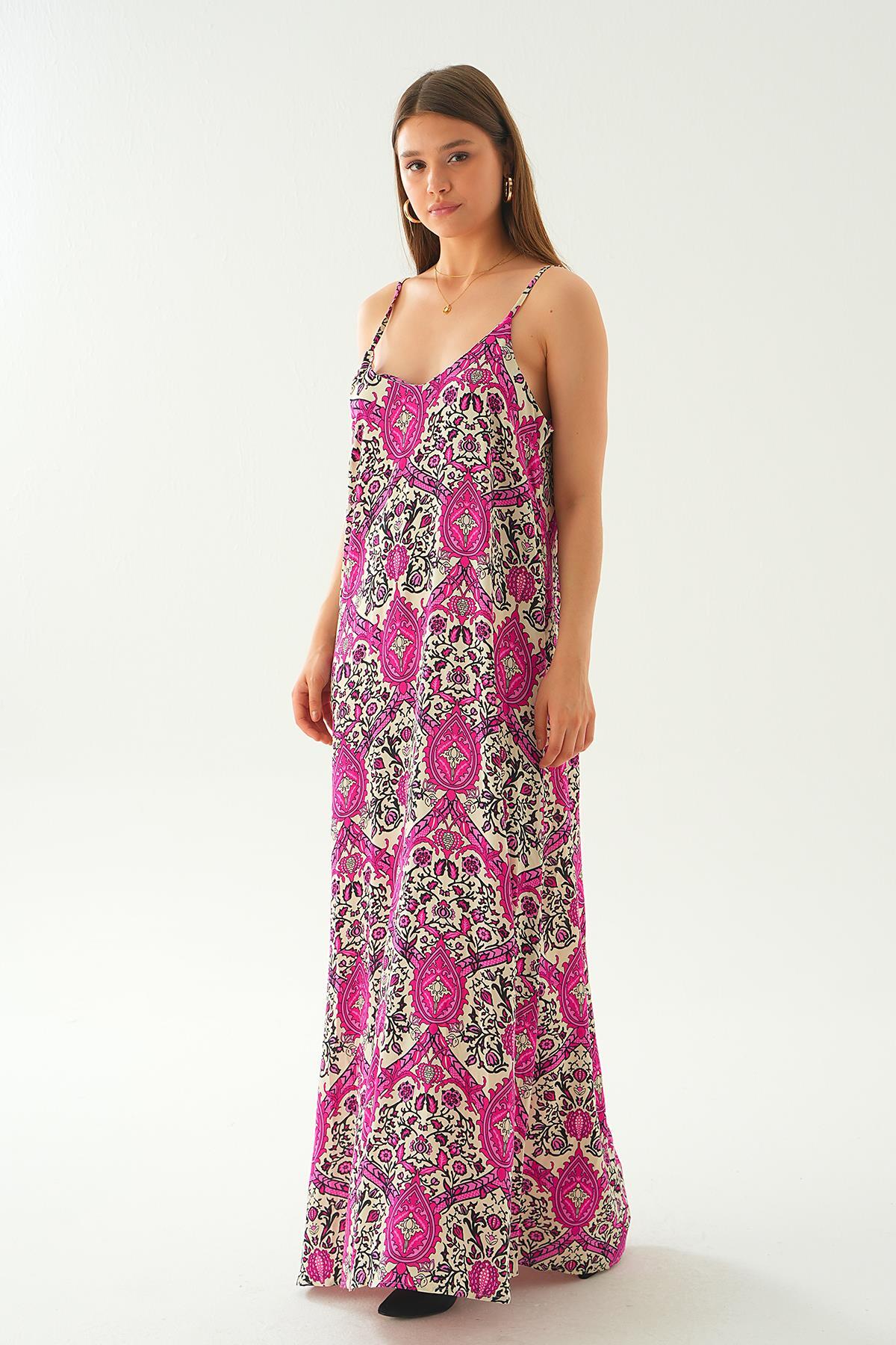 Fuşya Ön Arka V Yaka Elbise 200 - 3