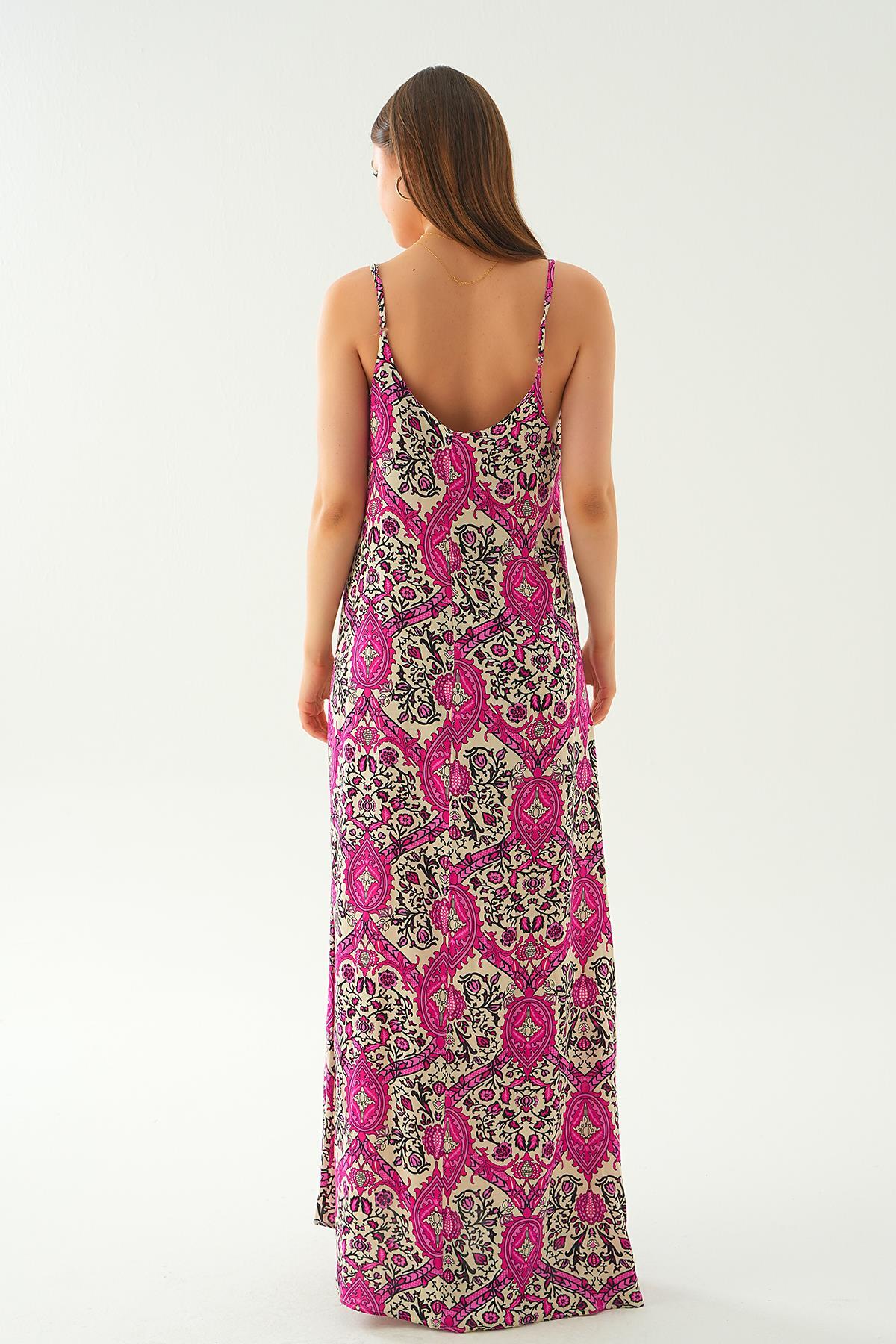 Fuşya Ön Arka V Yaka Elbise 200 - 4