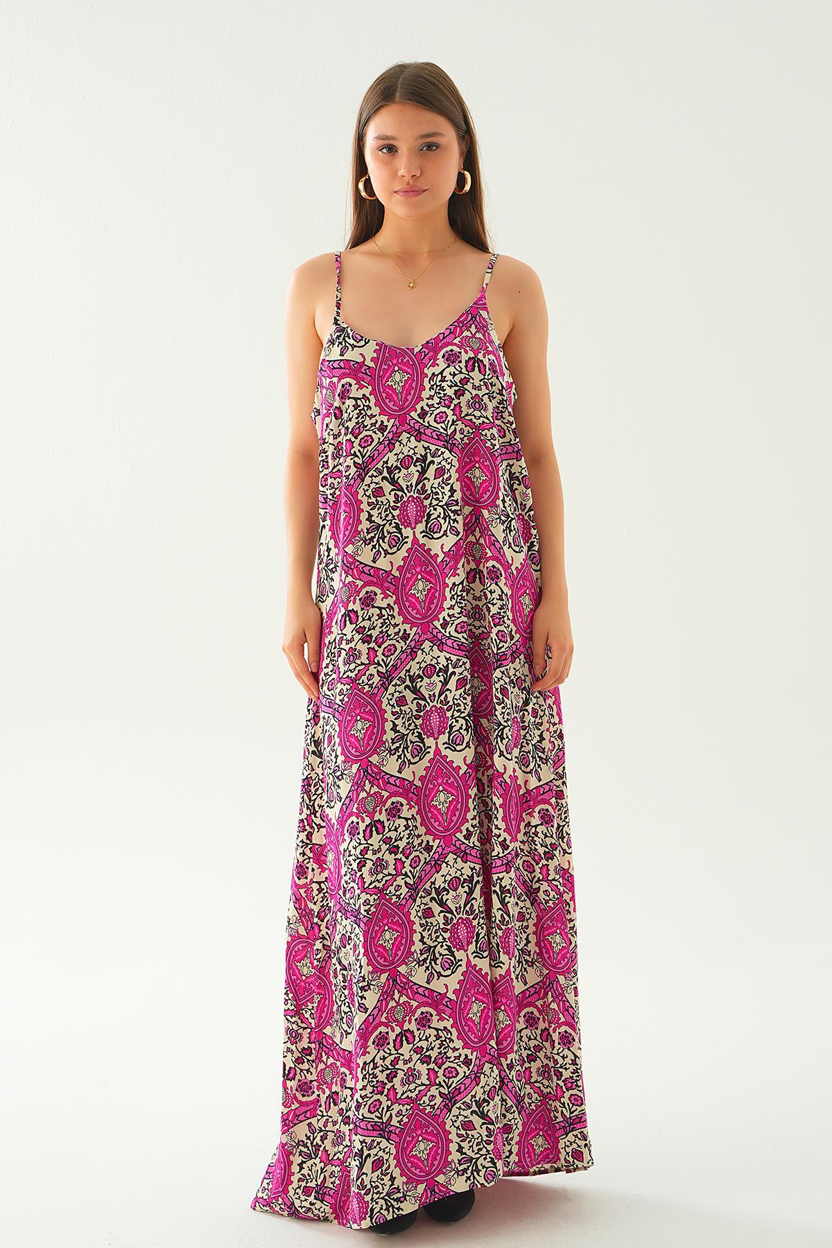 Fuşya Ön Arka V Yaka Elbise 200 - 6