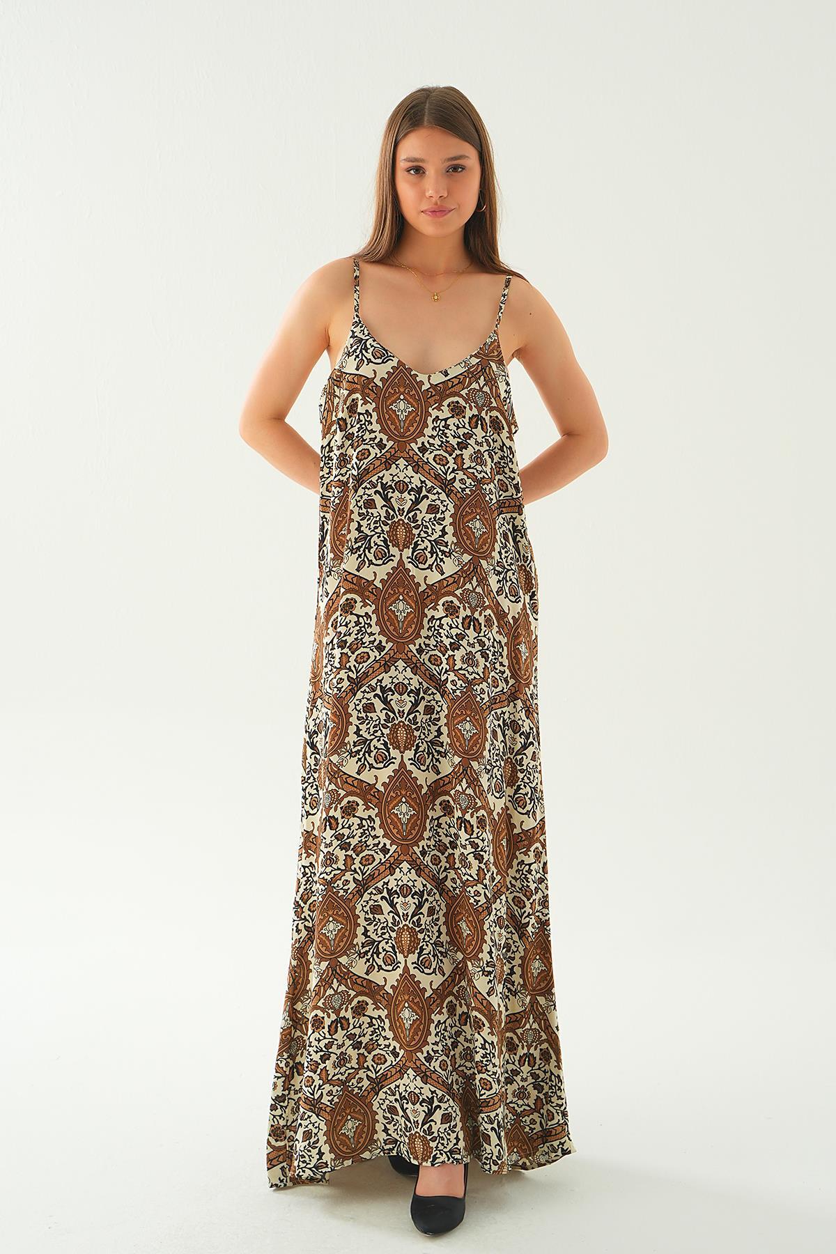 Kahve Ön Arka V Yaka Elbise 200 - 2