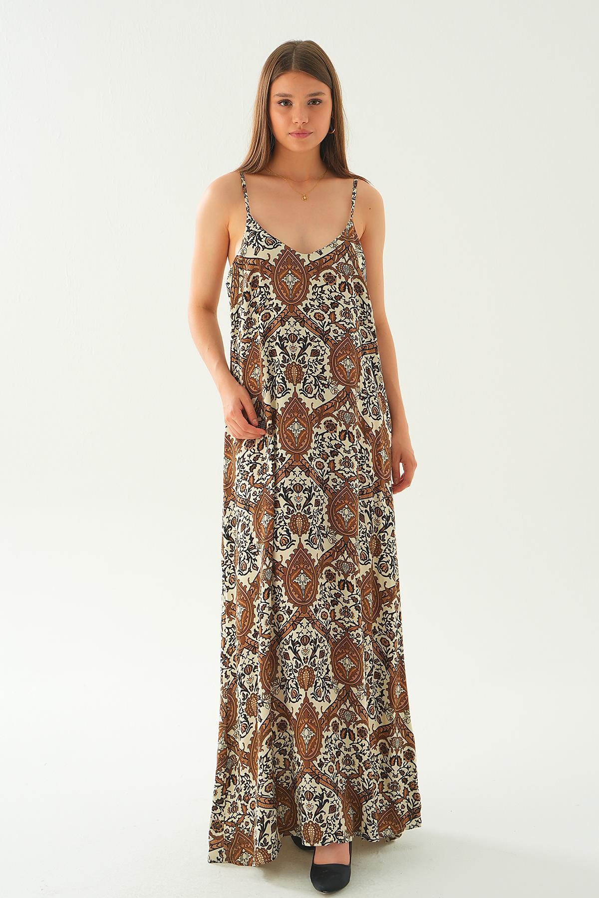 Kahve Ön Arka V Yaka Elbise 200 - 4