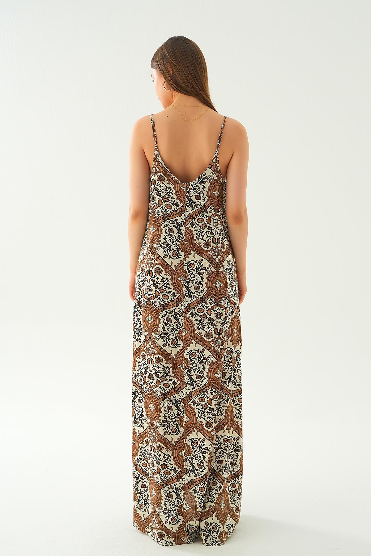 Kahve Ön Arka V Yaka Elbise 200 - 6