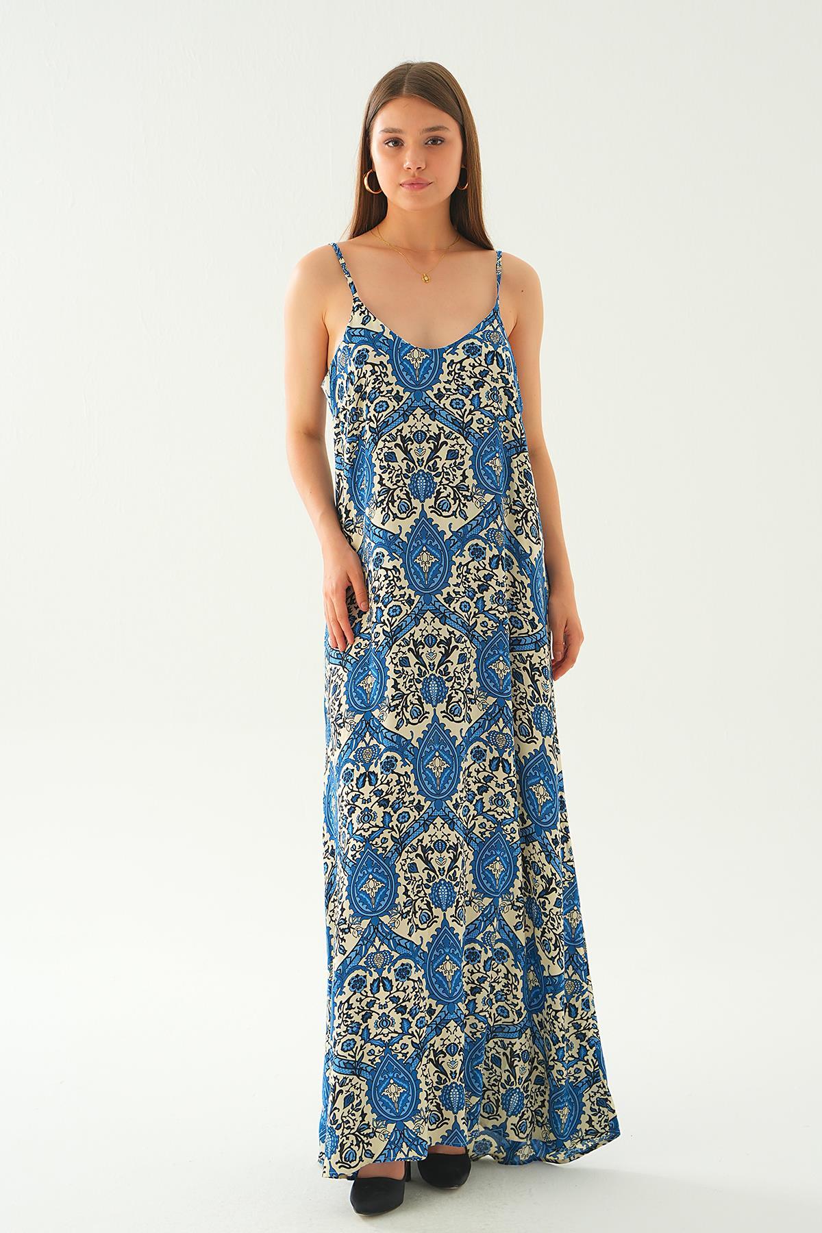 Mavi Ön Arka V Yaka Elbise 200 - 1