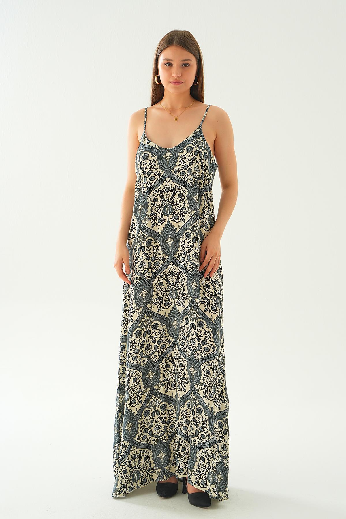 200 Ön arka V yaka elbise Siyah - 4