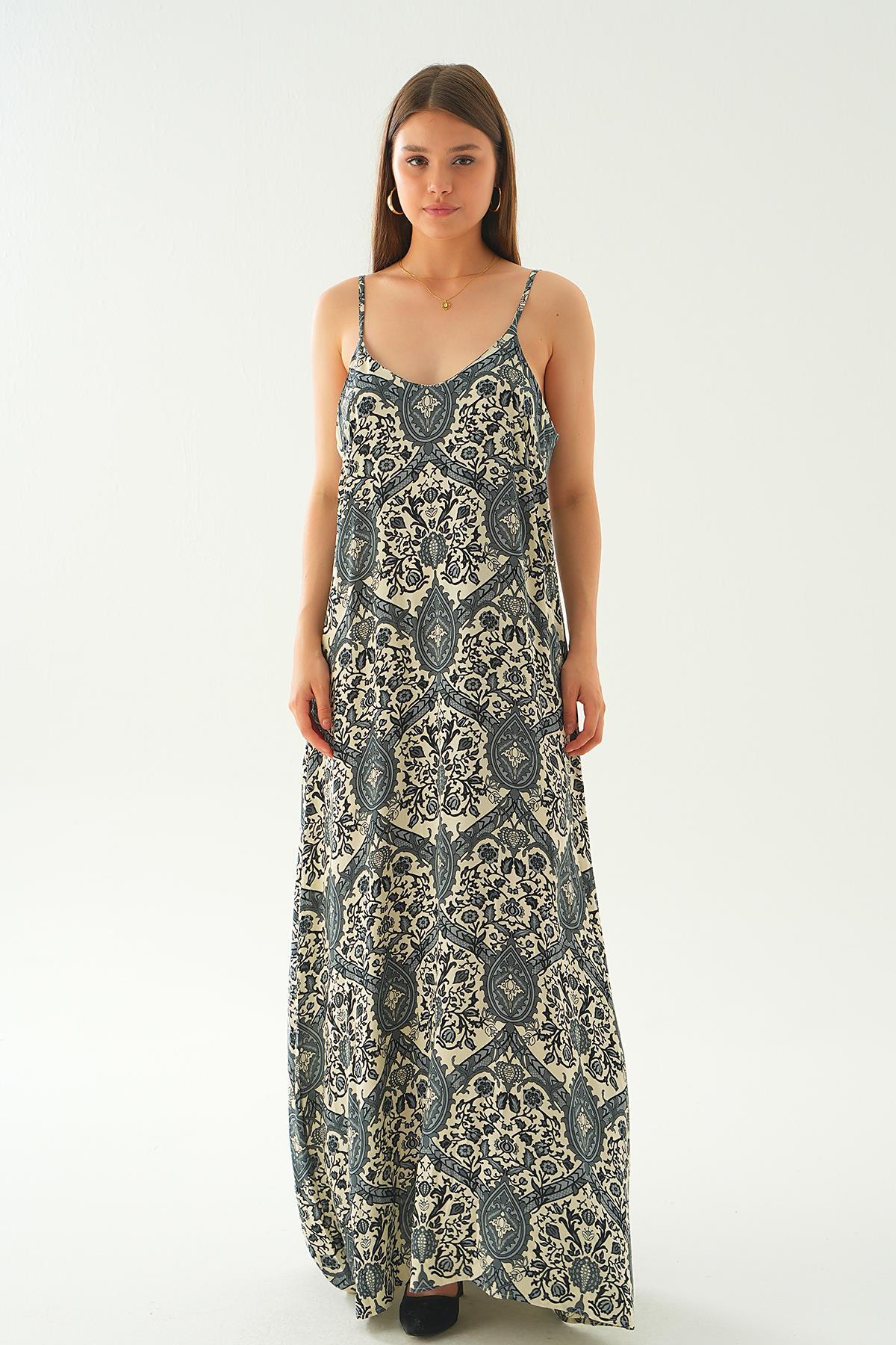 200 Ön arka V yaka elbise Siyah - 5