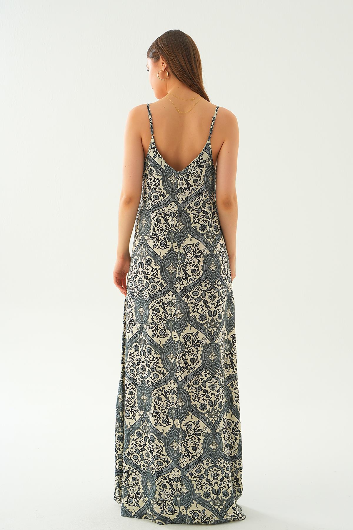 200 Ön arka V yaka elbise Siyah - 3