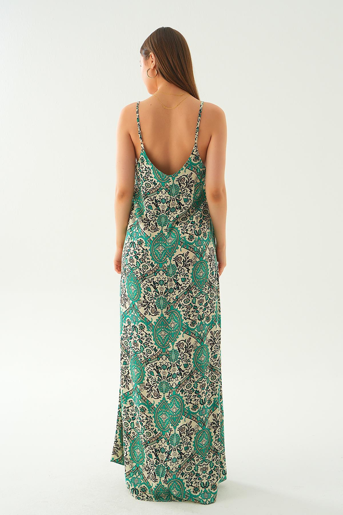 200 Ön arka V yaka elbise Yeşil - 5