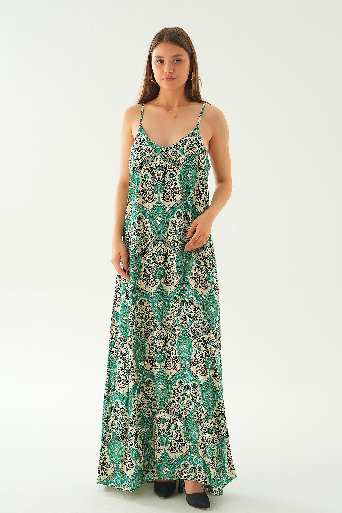 Yeşil Ön Arka V Yaka Elbise 200 