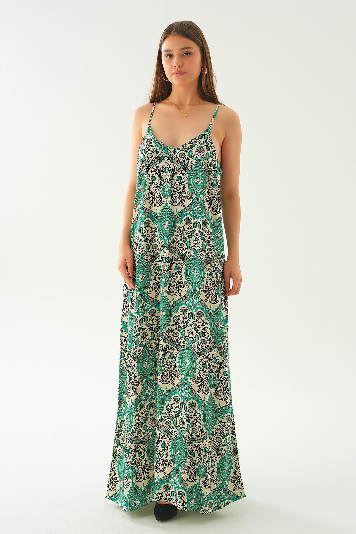 Yeşil Ön Arka V Yaka Elbise 200 - 3