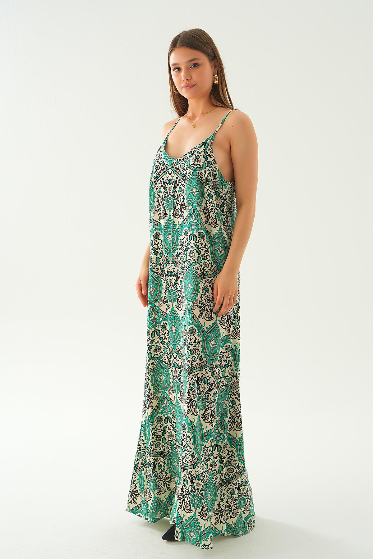 Yeşil Ön Arka V Yaka Elbise 200 - 4