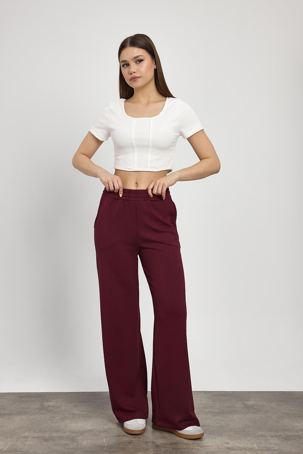 2001 Bel Lastik Geniş Paça Eşofman Bordo - 6