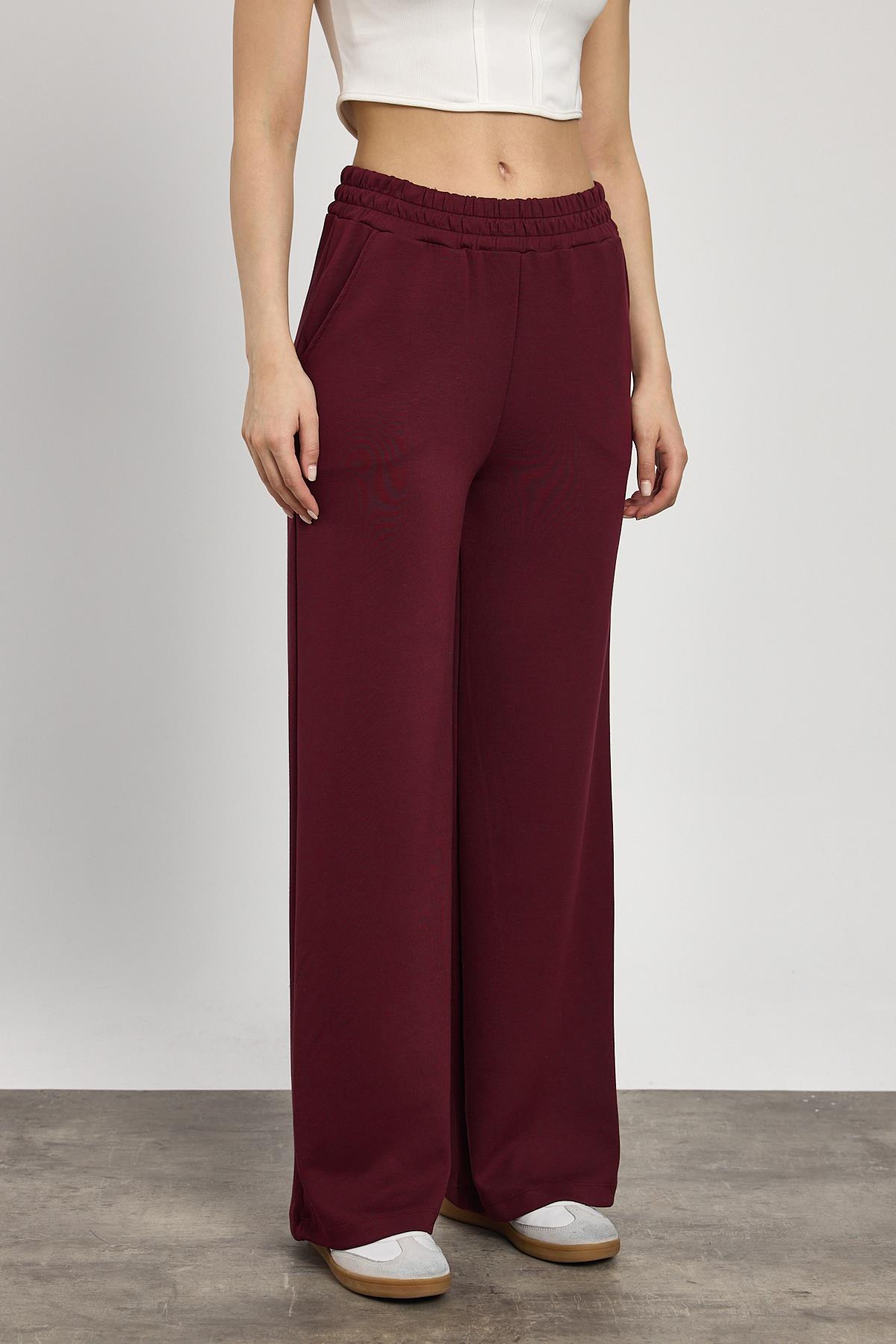 2001 Bel Lastik Geniş Paça Eşofman Bordo - 3