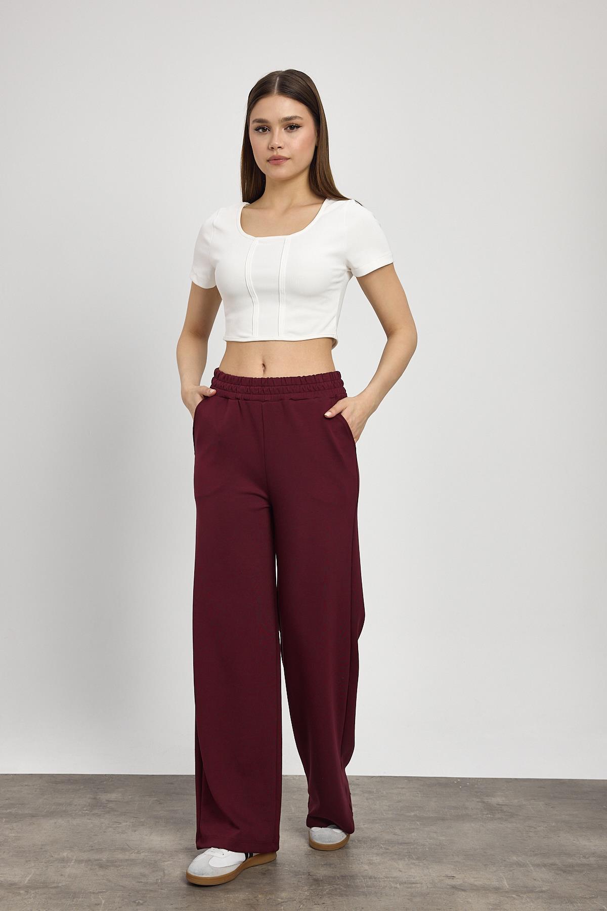 2001 Bel Lastik Geniş Paça Eşofman Bordo - 7