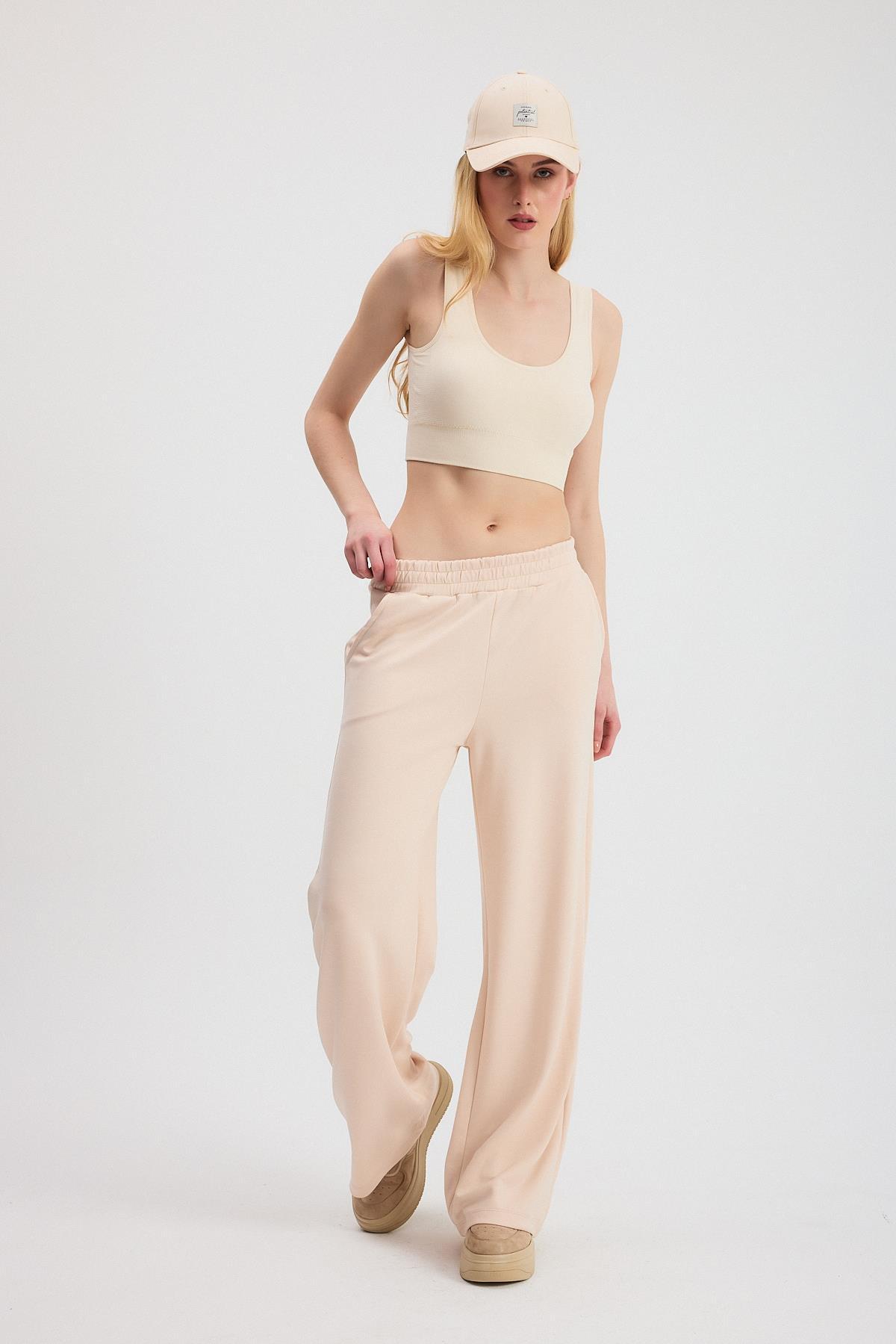 2001 Bel Lastik Geniş Paça Eşofman Taş - 6