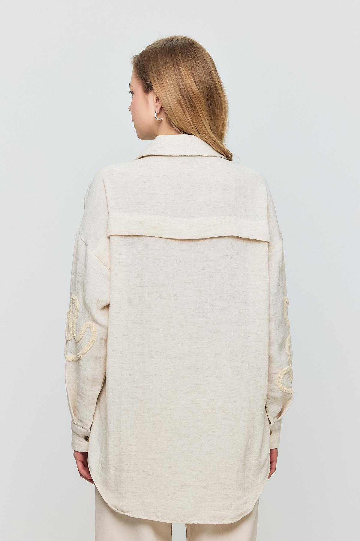 Bej Önü Yaprak Nakışlı Gömlek 2004 - 5