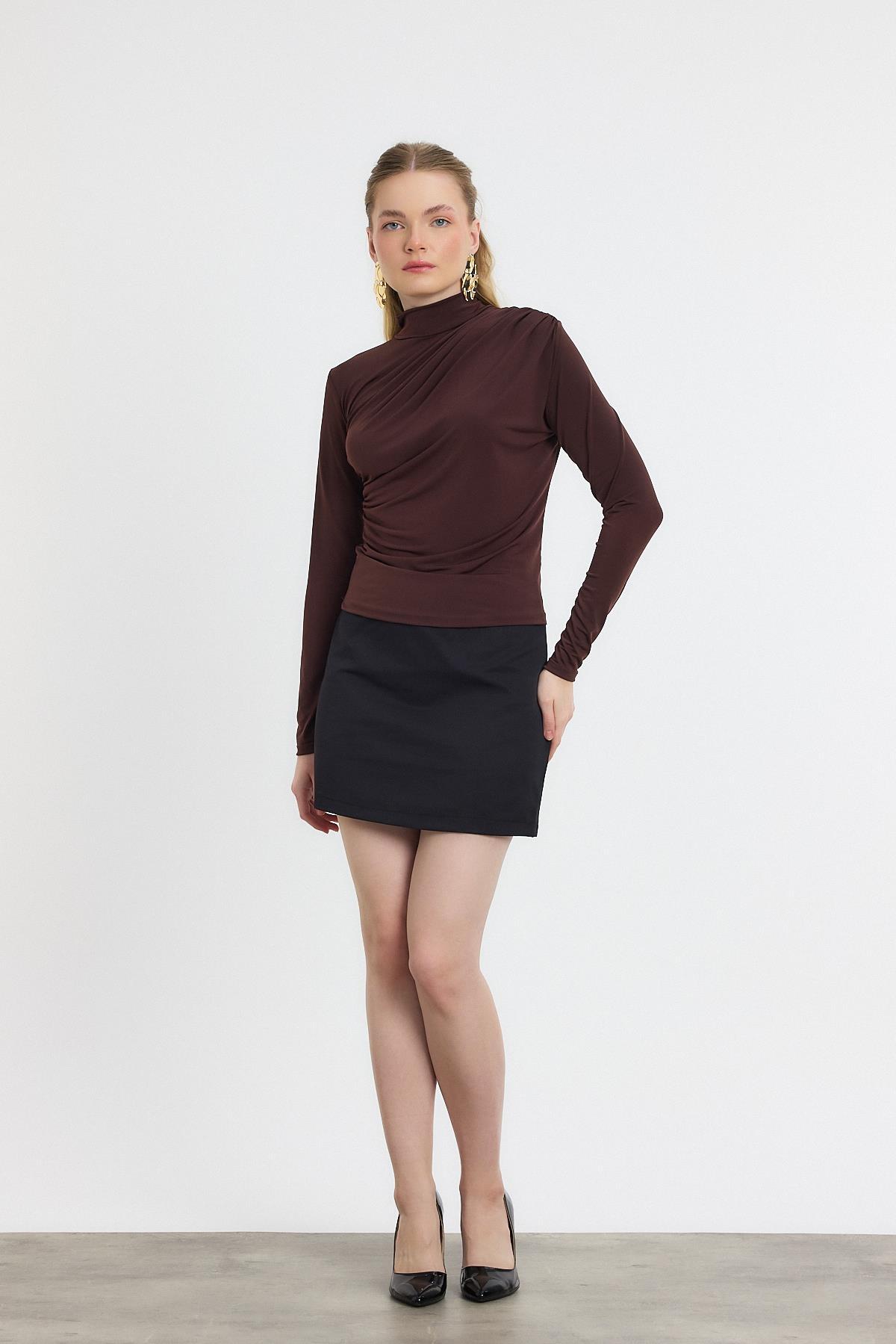 20059 Büzgü Detay Sandy Bluz Acı Kahve - 7