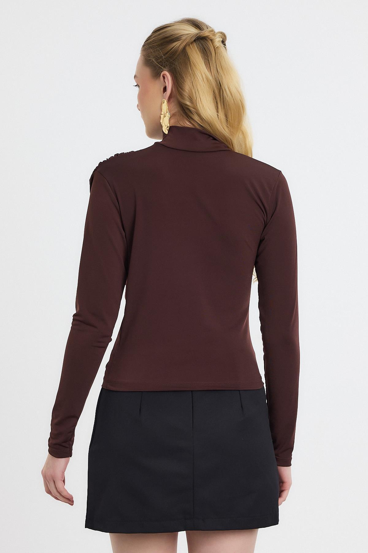 Acı Kahve Büzgü Detay Sandy Bluz 20059 - 5