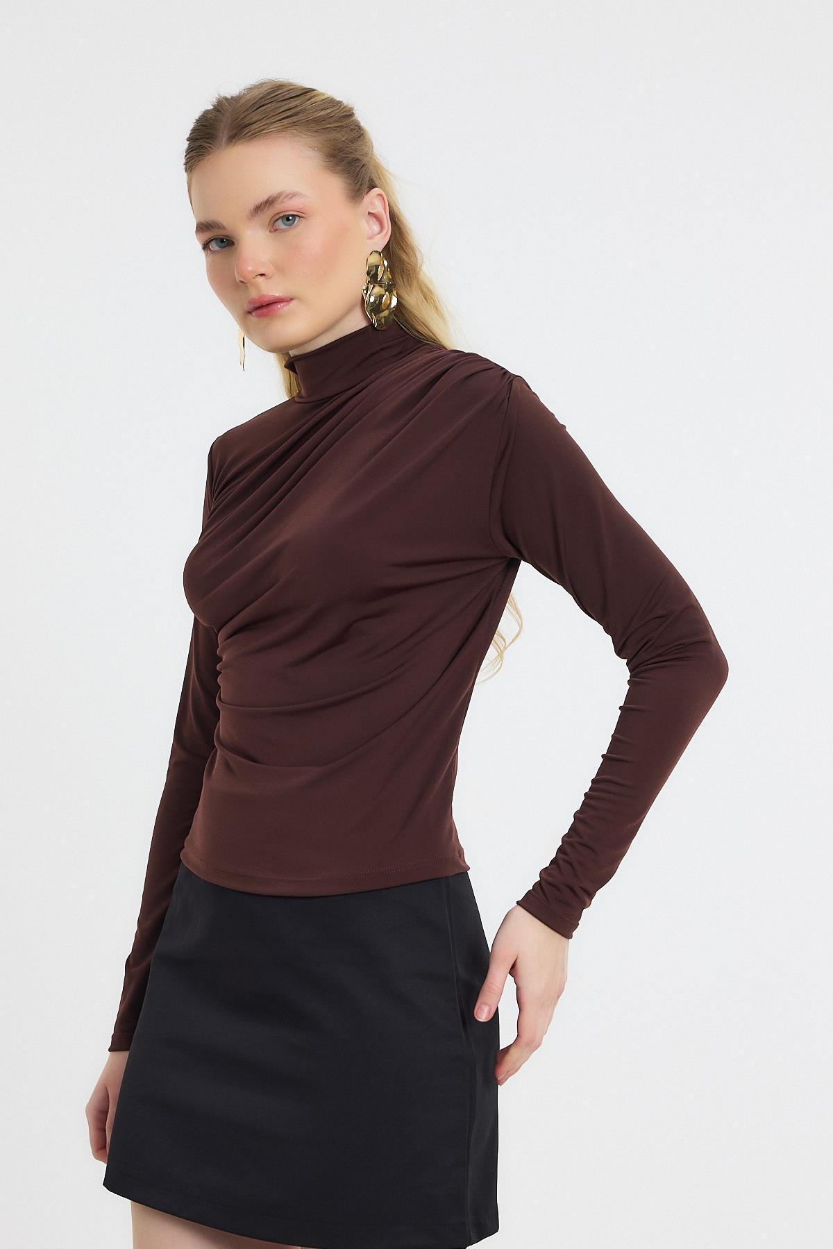 Acı Kahve Büzgü Detay Sandy Bluz 20059 - 6