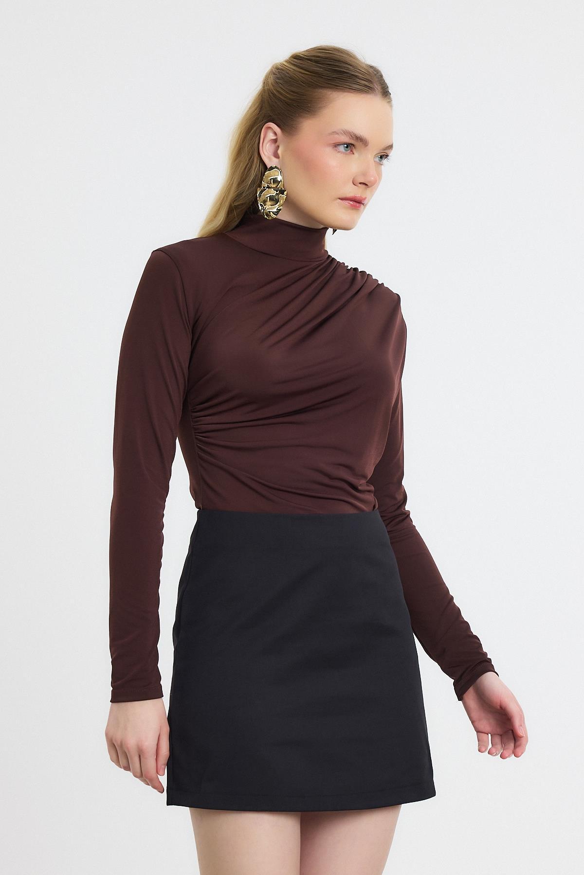 Acı Kahve Büzgü Detay Sandy Bluz 20059 - 8