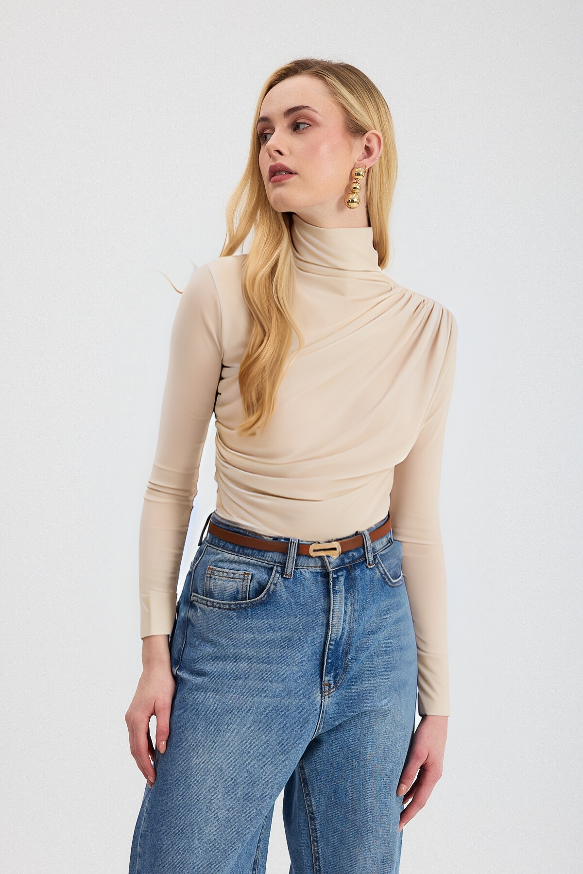 Bej Büzgü Detay Sandy Bluz 20059 - 1