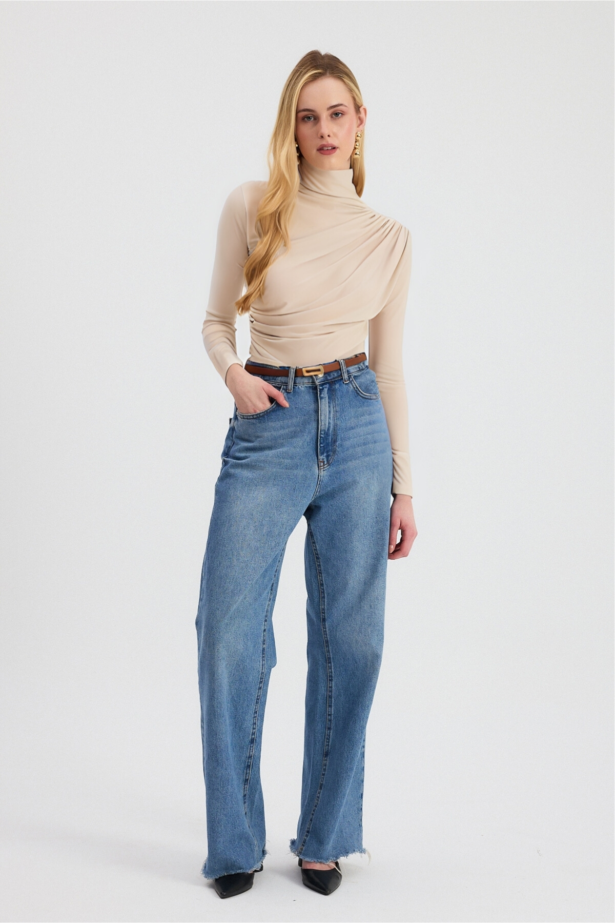 Bej Büzgü Detay Sandy Bluz 20059 - 2