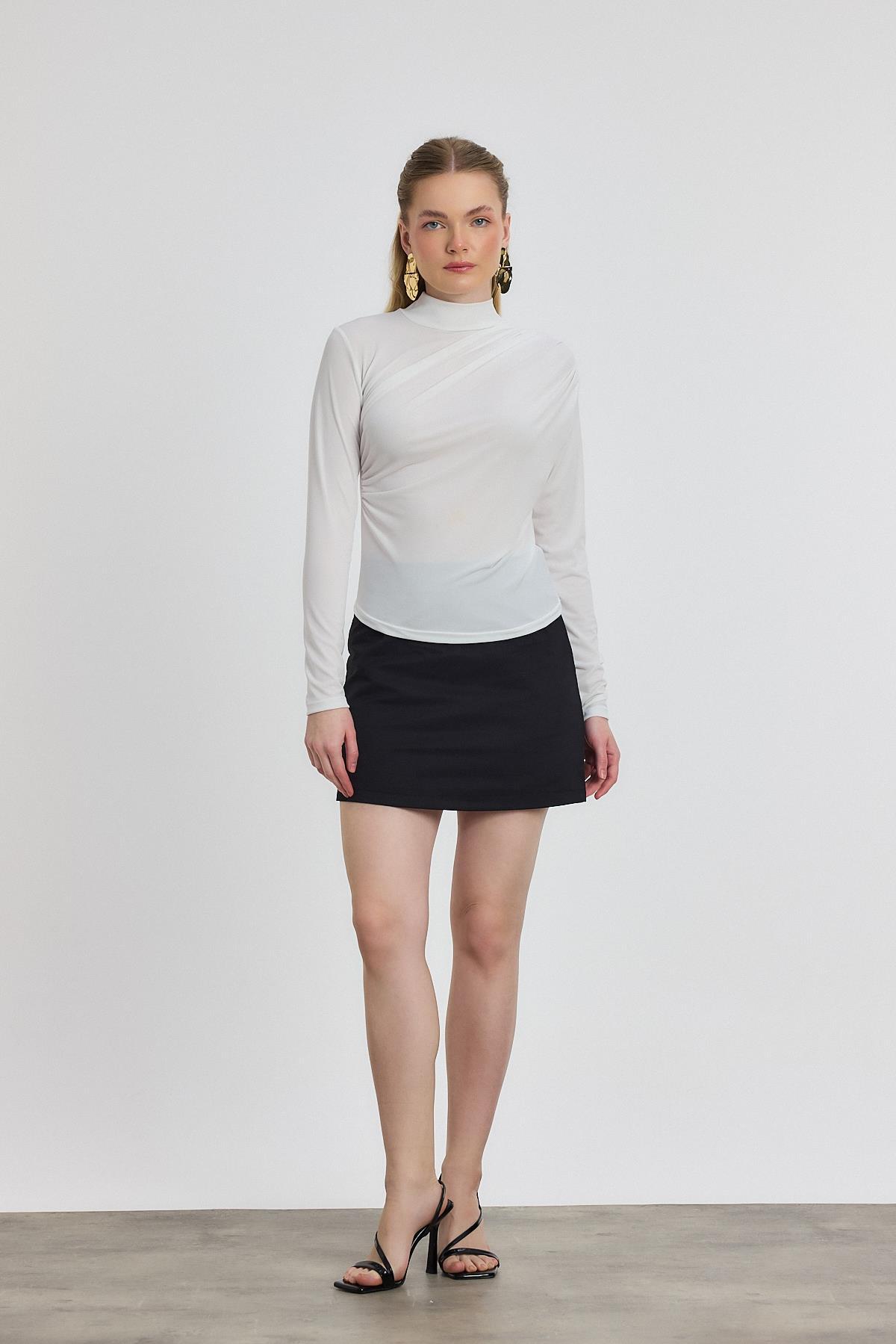 20059 Büzgü Detay Sandy Bluz Beyaz - RAYS