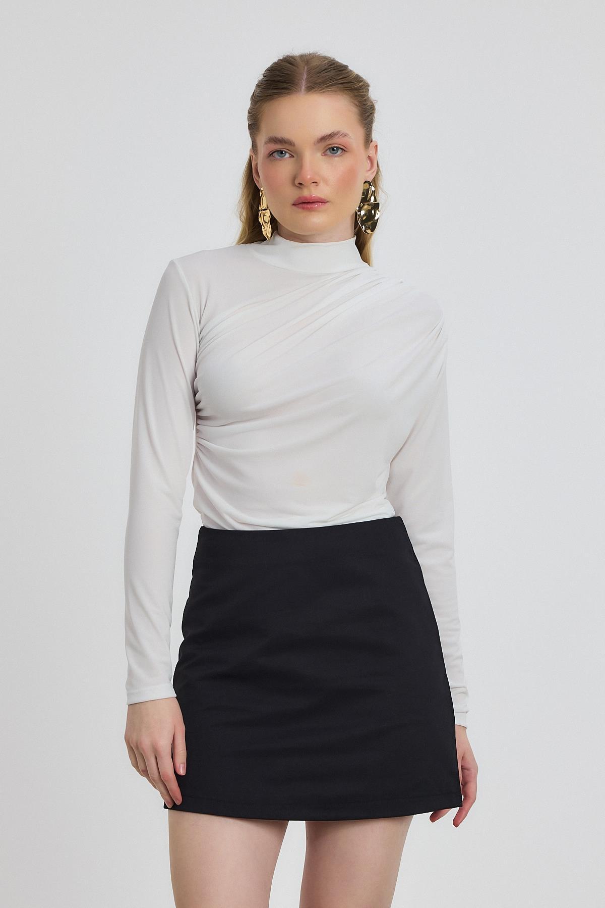 Beyaz Büzgü Detay Sandy Bluz 20059 - 6