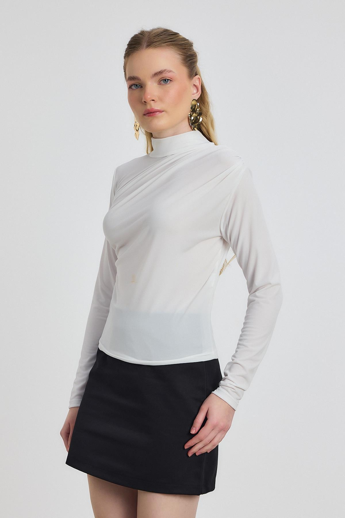 Beyaz Büzgü Detay Sandy Bluz 20059 - 3