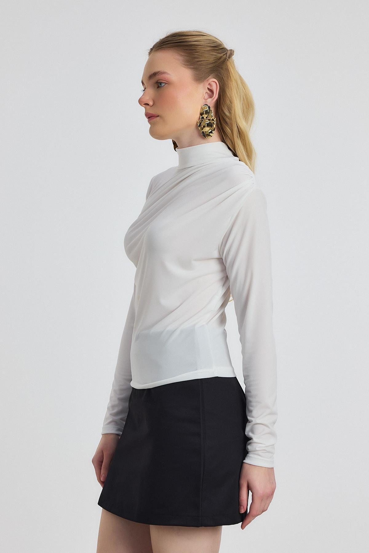 Beyaz Büzgü Detay Sandy Bluz 20059 - 7