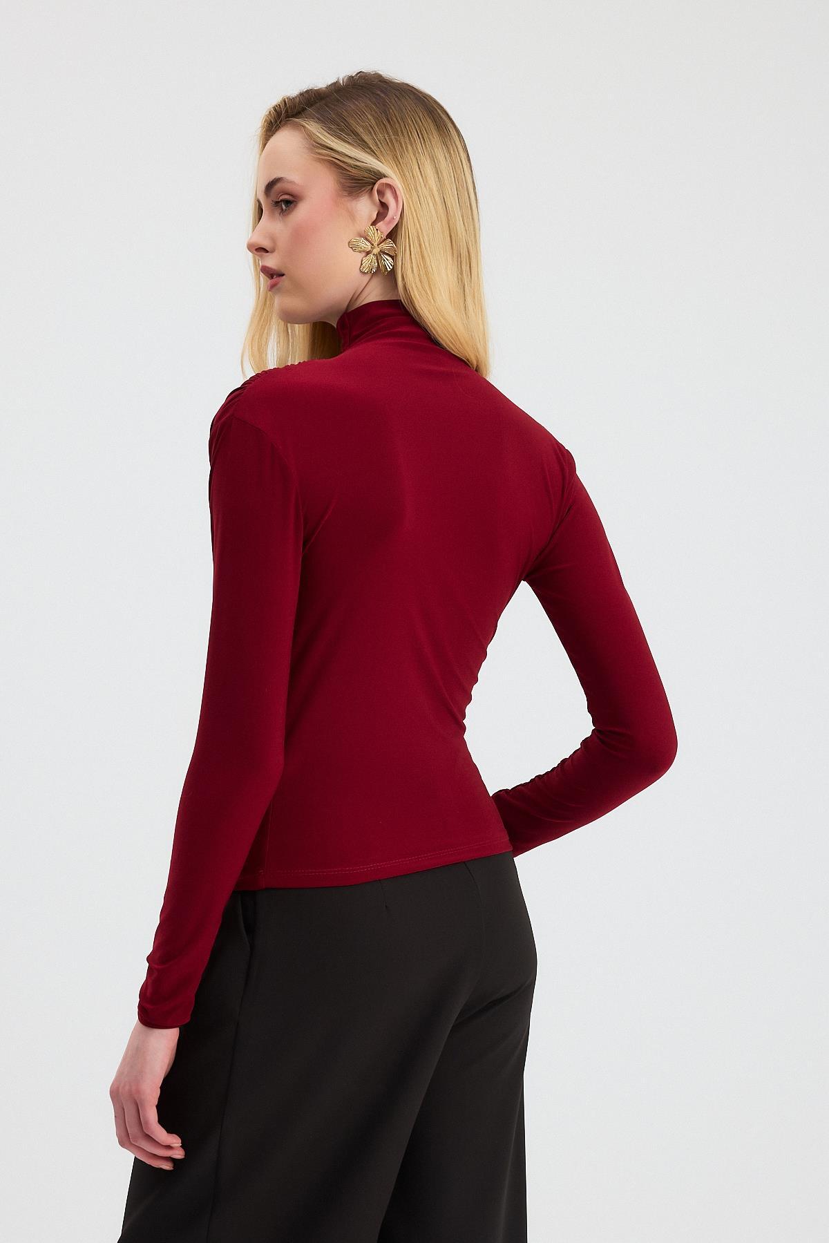 20059 Büzgü Detay Sandy Bluz Bordo - 5