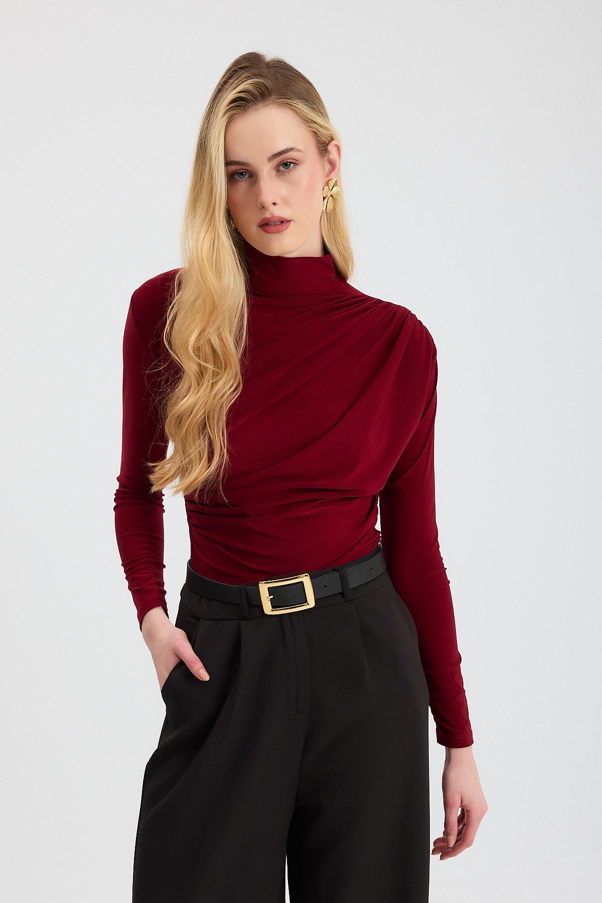 Bordo Büzgü Detay Sandy Bluz 20059 - 7