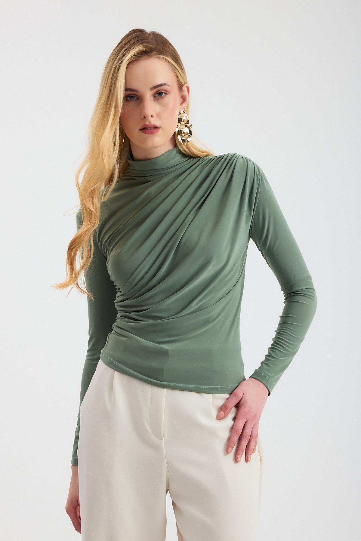 20059 Büzgü Detay Sandy Bluz Çağla Yeşili - 1