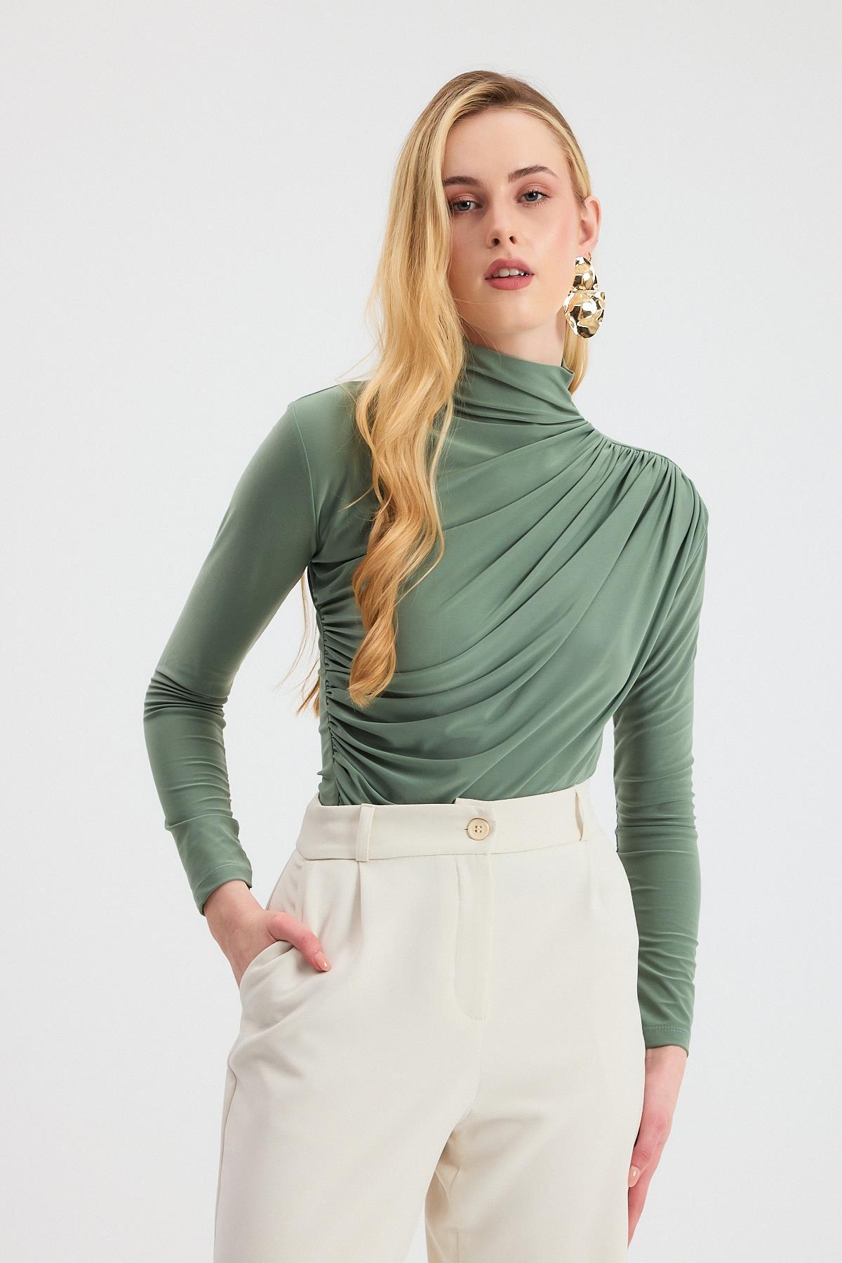 20059 Büzgü Detay Sandy Bluz Çağla Yeşili - 2