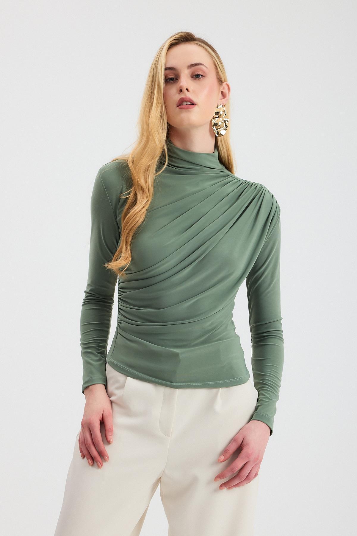 Çağla Yeşili Büzgü Detay Sandy Bluz 20059 - 6