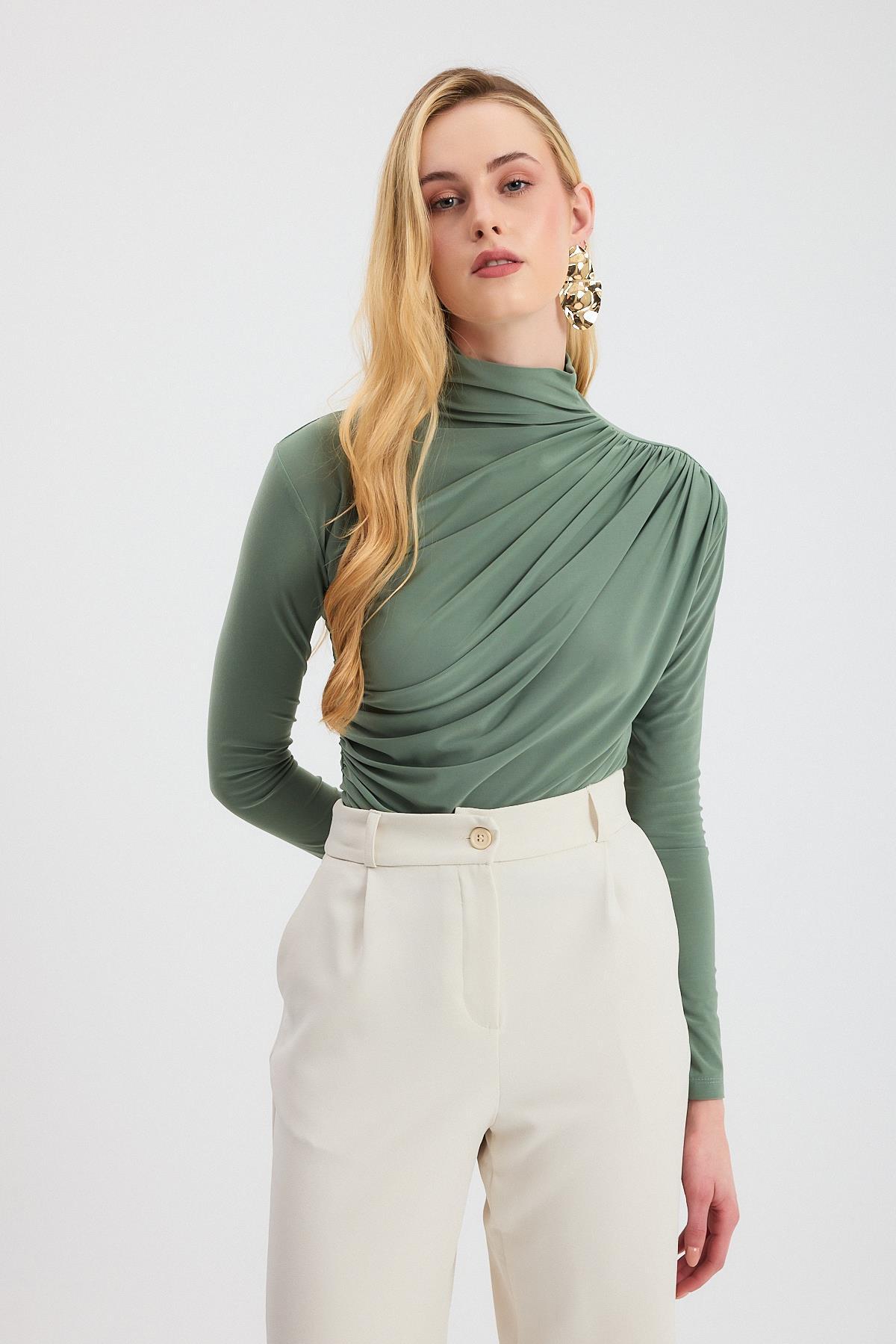 Çağla Yeşili Büzgü Detay Sandy Bluz 20059 - 8