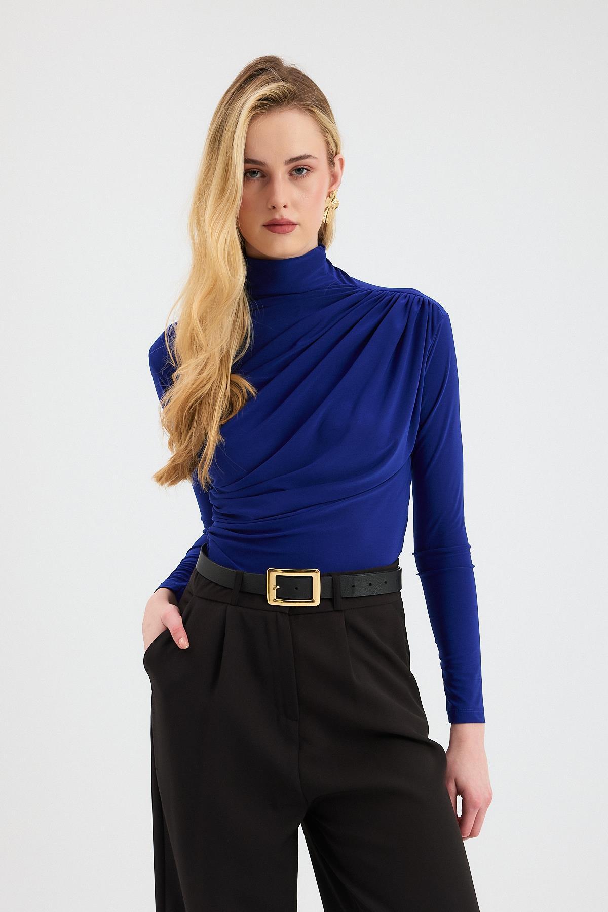 20059 Büzgü Detay Sandy Bluz Saks 