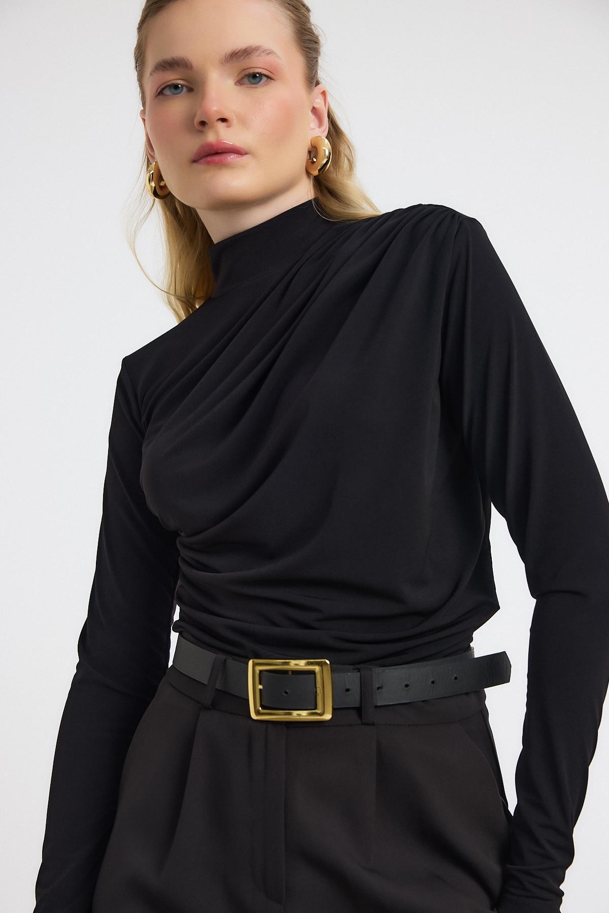20059 Büzgü Detay Sandy Bluz Siyah - 2