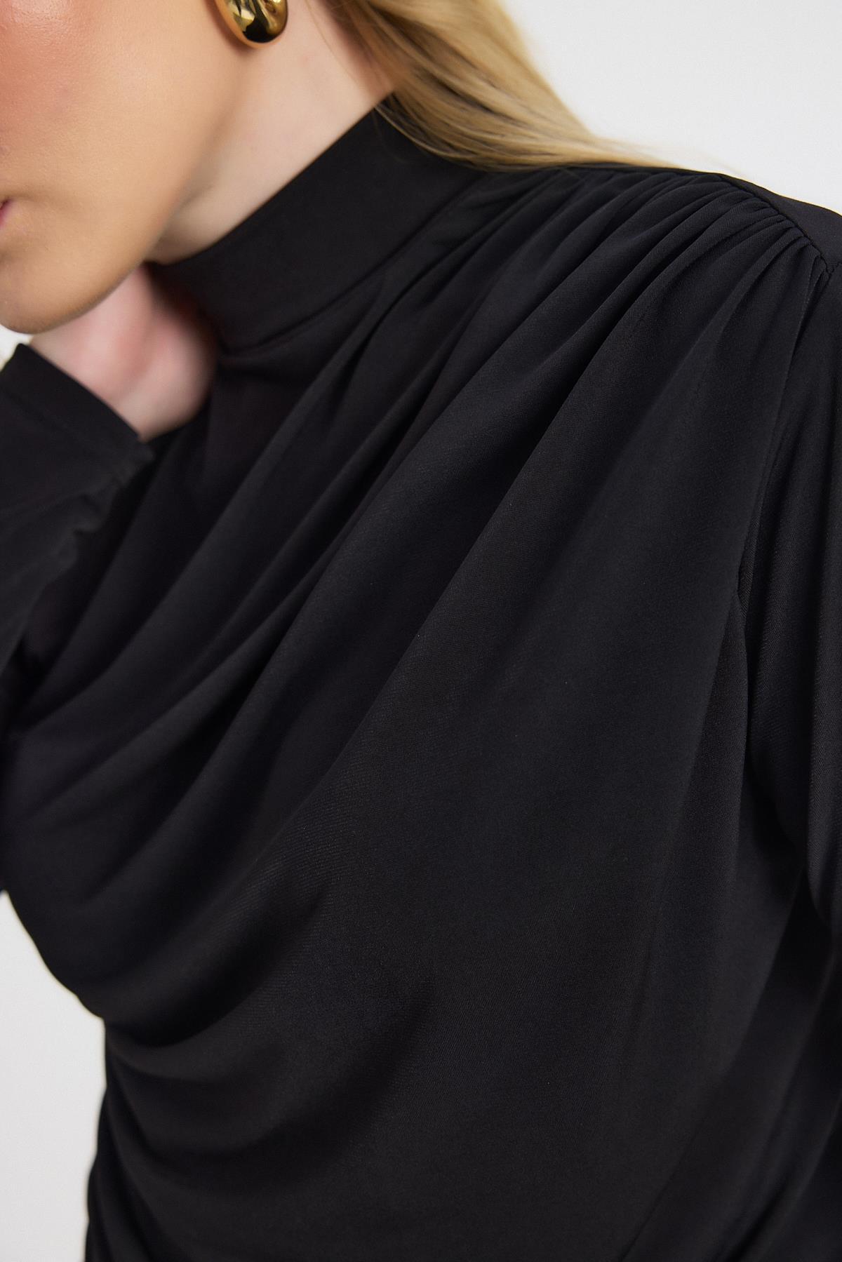Siyah Büzgü Detay Sandy Bluz 20059 - 3