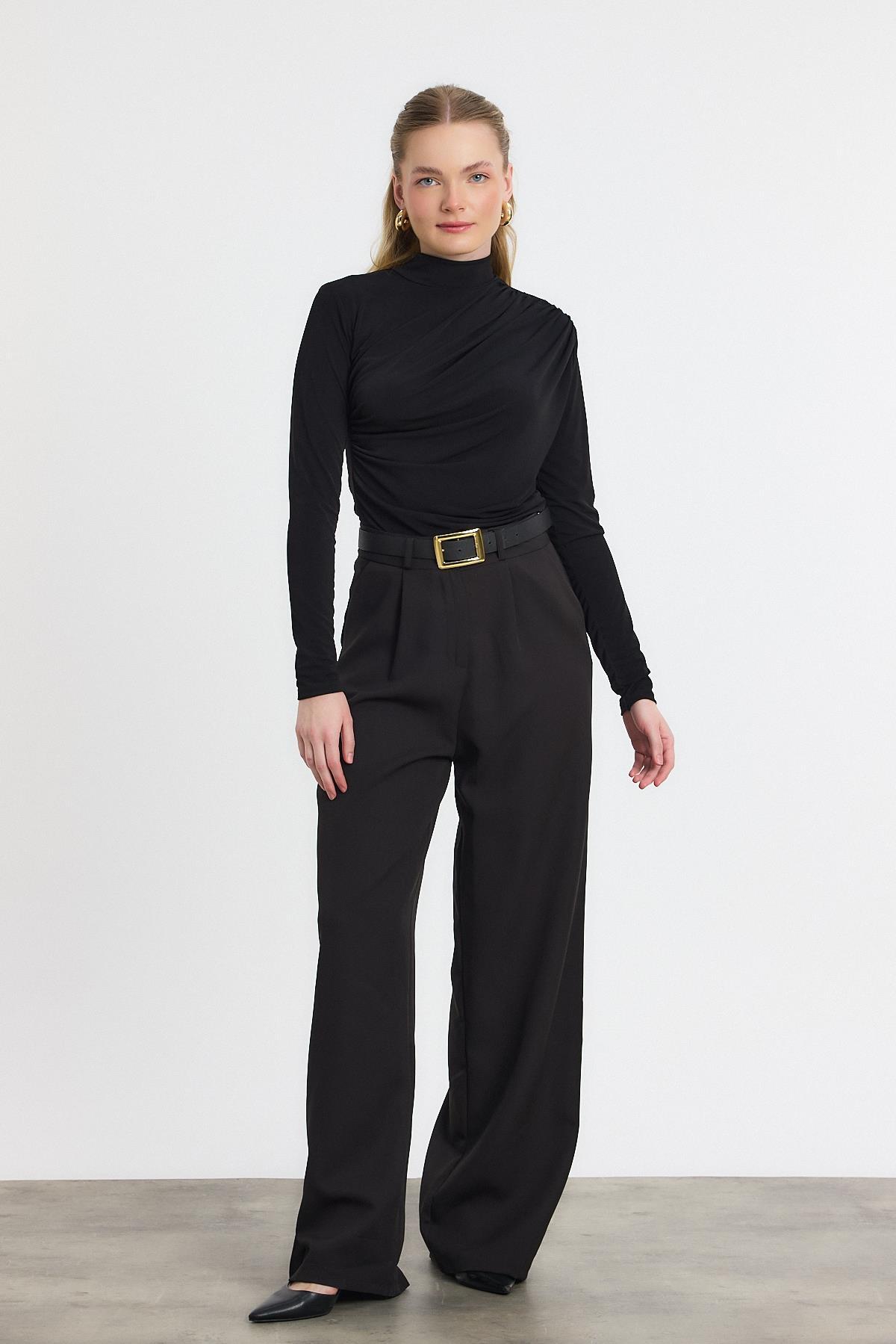 Siyah Büzgü Detay Sandy Bluz 20059 - 6