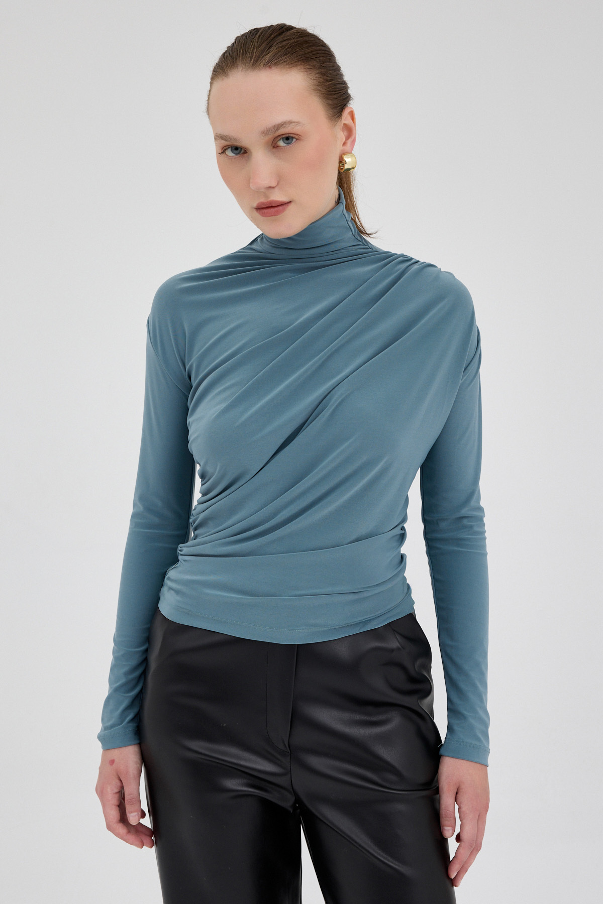 Su Yeşili Büzgü Detay Sandy Bluz 20059 - RAYS